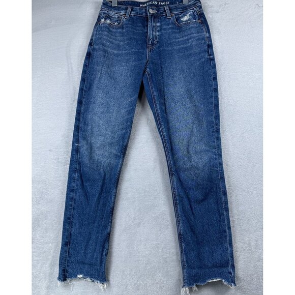 American Eagle Strigid Mom Jeans Womens 4 Regular Distressed Medium Wash Blue - Picture 1 of 12